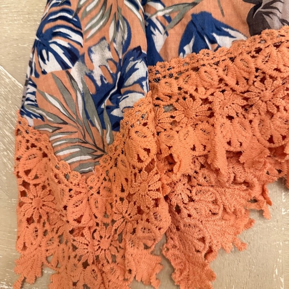 L&B Tropical Print Tunic with Lace Trim - Blue and Orange Floral - Picture 2 of 7